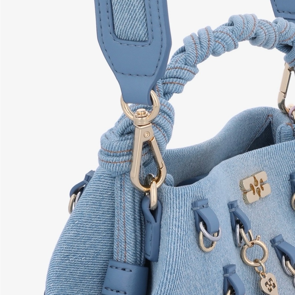Ganni Mini Bou Denim Clutch & Crossbody Bag with Charms - Picture 5 of 12